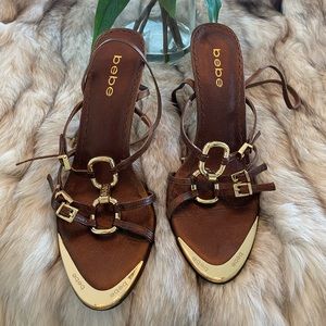 BeBe Bronze Strappy Heels